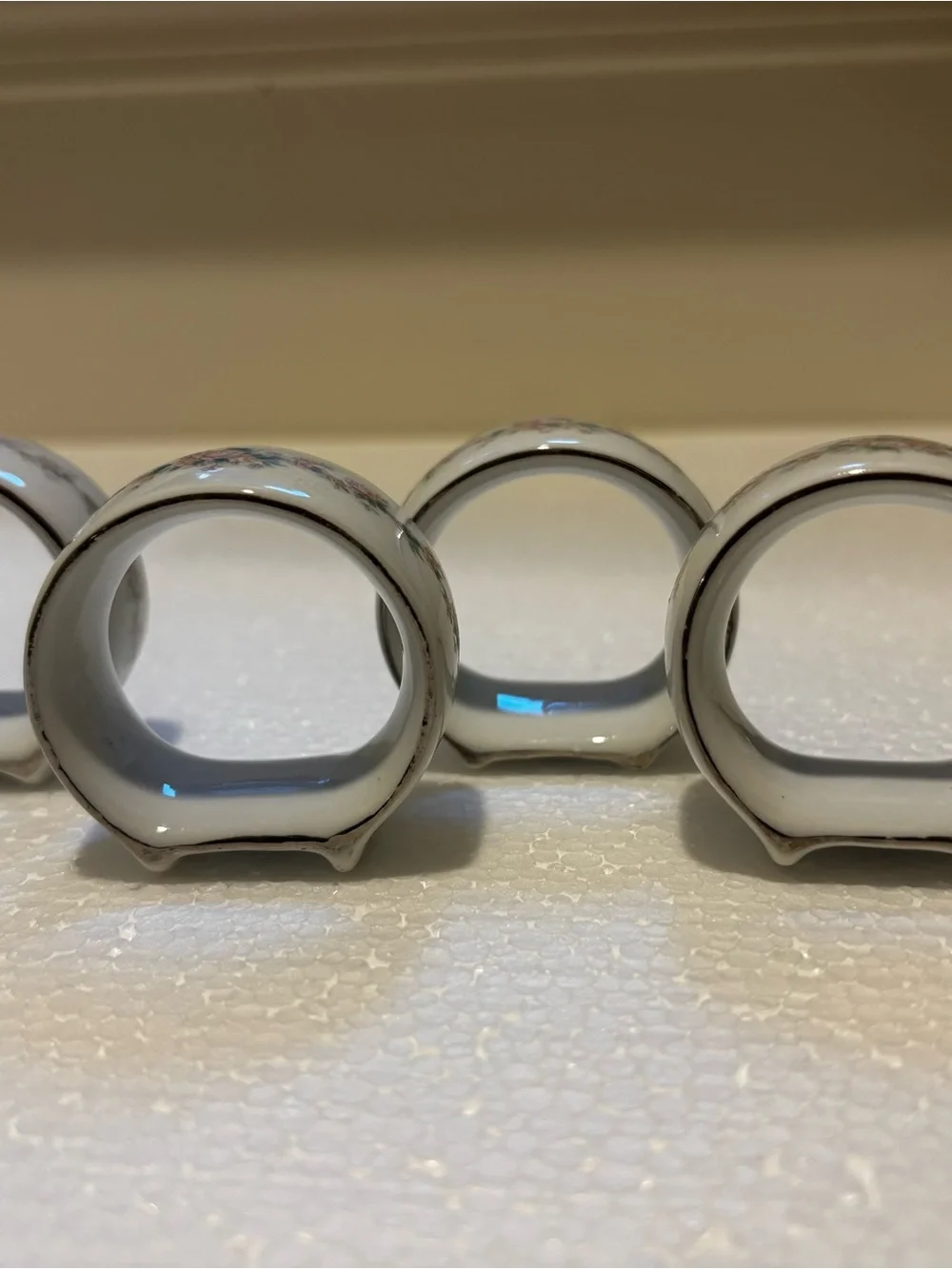 Porcelain White Napkin Rings with Silver Trim - Set of 4